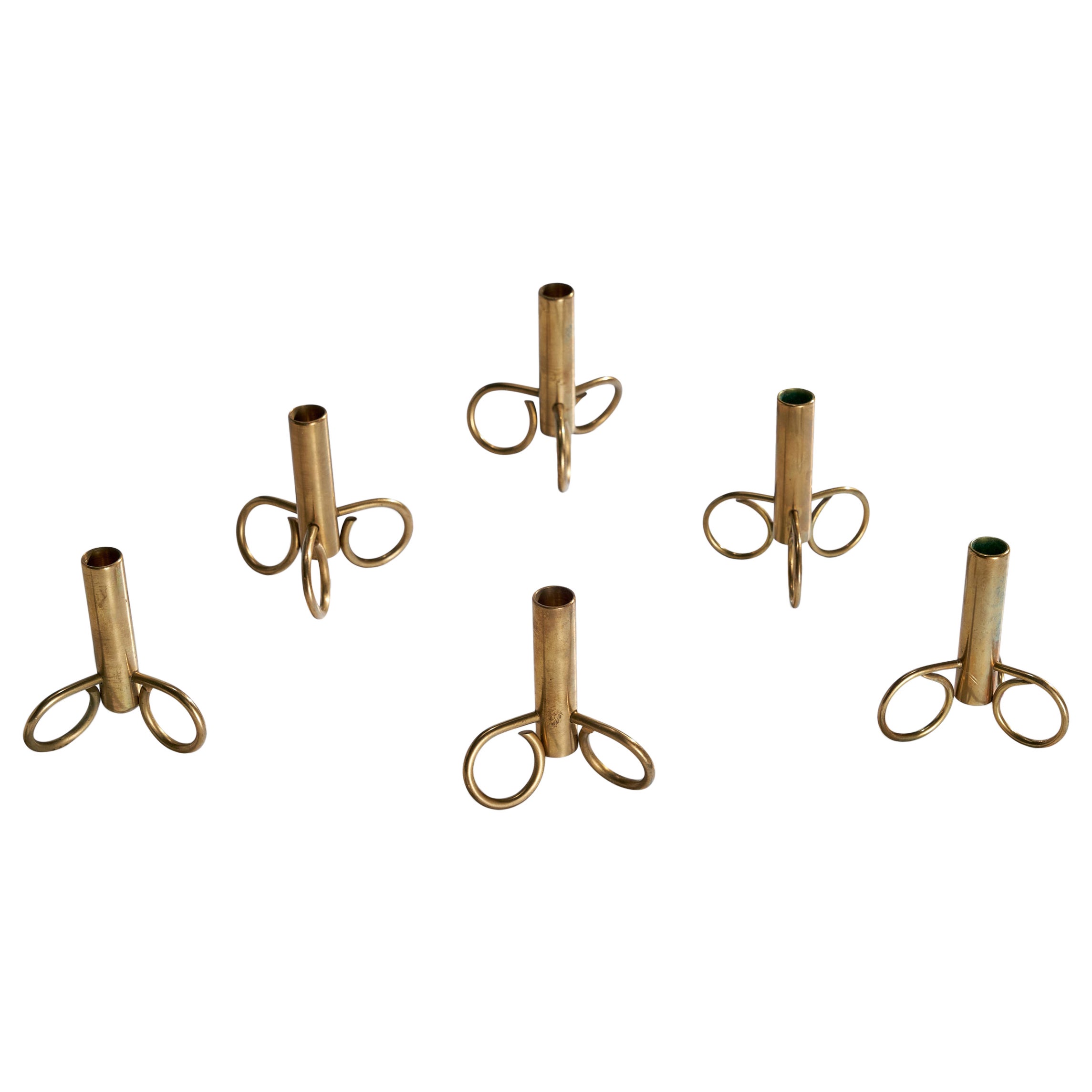 Swedish Designer, Small Candlesticks, Brass, Sweden, 1940s