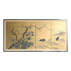 Japanese Shows 4 Panel Screen, Ducks in Autumn