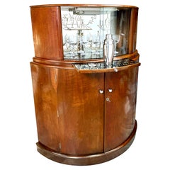 1930’s French Art Deco Demilune Bar or Cocktail Cabinet of Walnut 