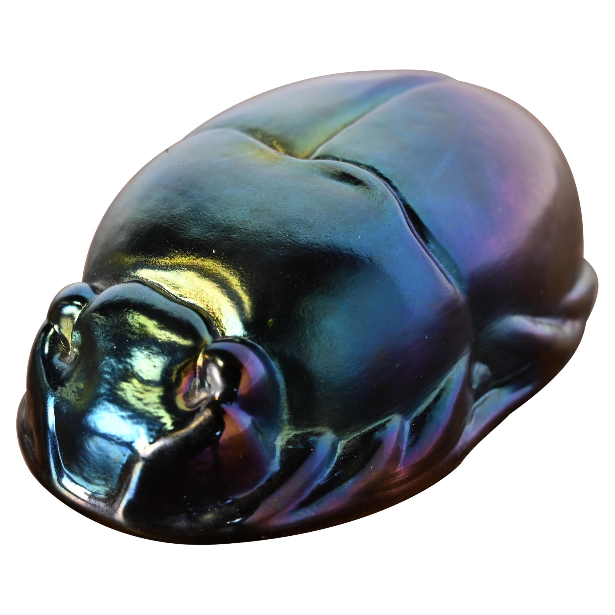 Tiffany Studios Style Iridescent Favrile Glass Scarab Paperweight For Sale