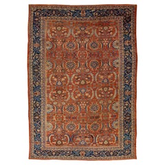 Handmade Antique Persian Sultanabad Rust Wool Rug with Allover Design 