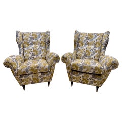 Important Vintage Italian Wingback Armchairs, PAIR