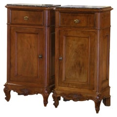 Pair 19th Century French Louis XV Walnut Bedside Cabinets with Inset Marble Top