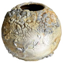 Unique Wabi-Sabi Rustic Modern Artistic Textured Round Sculptural Moon Jar Vase