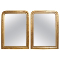 Pair of 19th Century French Gold Louis Philippe Style Mirrors, Silver, Red Bole