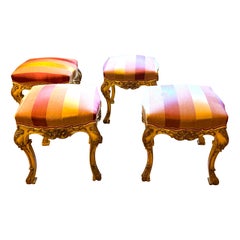 Rare Set of Four Gilt wood and Painted  Stools, Italy, 19th Century