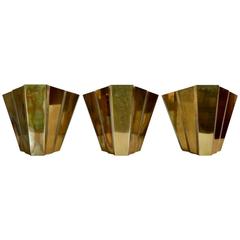 Set of Three Art Deco Style Italian Brass Wall Sconces, 1980s