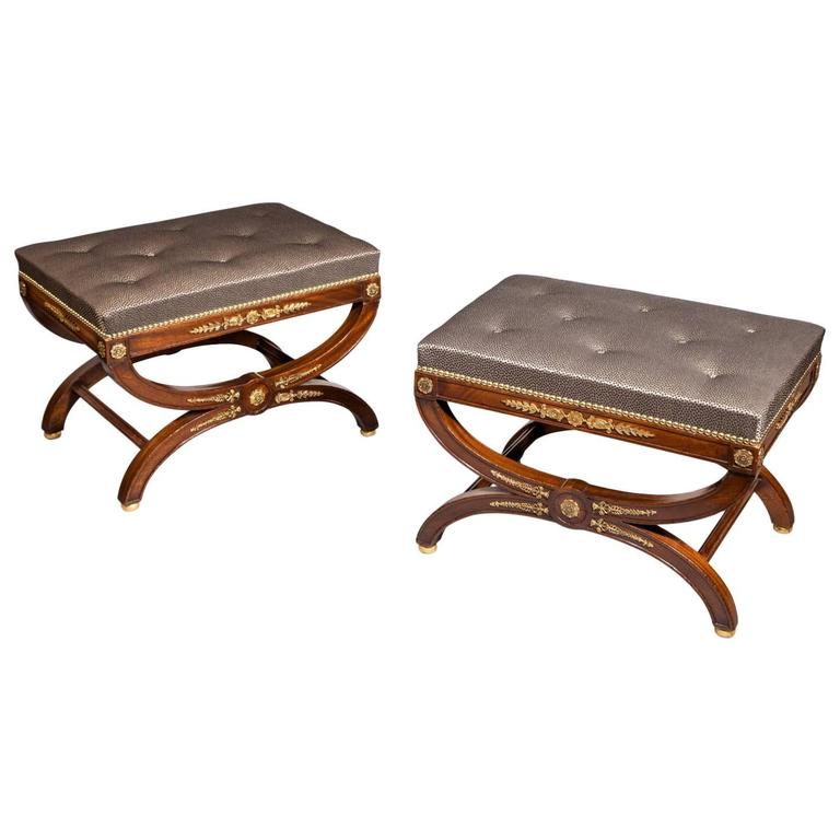 Mahogany and ormolu stools, 1870