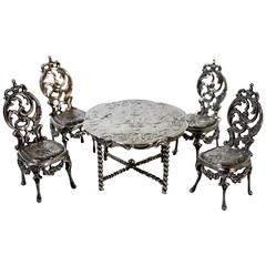 Antique Edwin Thompson Bryant Sterling Silver French Louis XV, Doll Table and Chairs