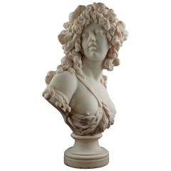 French 19th Century White Marble Sculpture of Bacchante