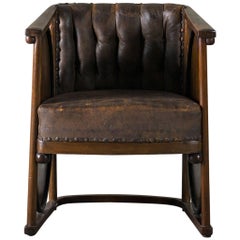 Kolomon Moser or Josef Hoffman Armchair Beechwood, Marquetry and Leather, 1907