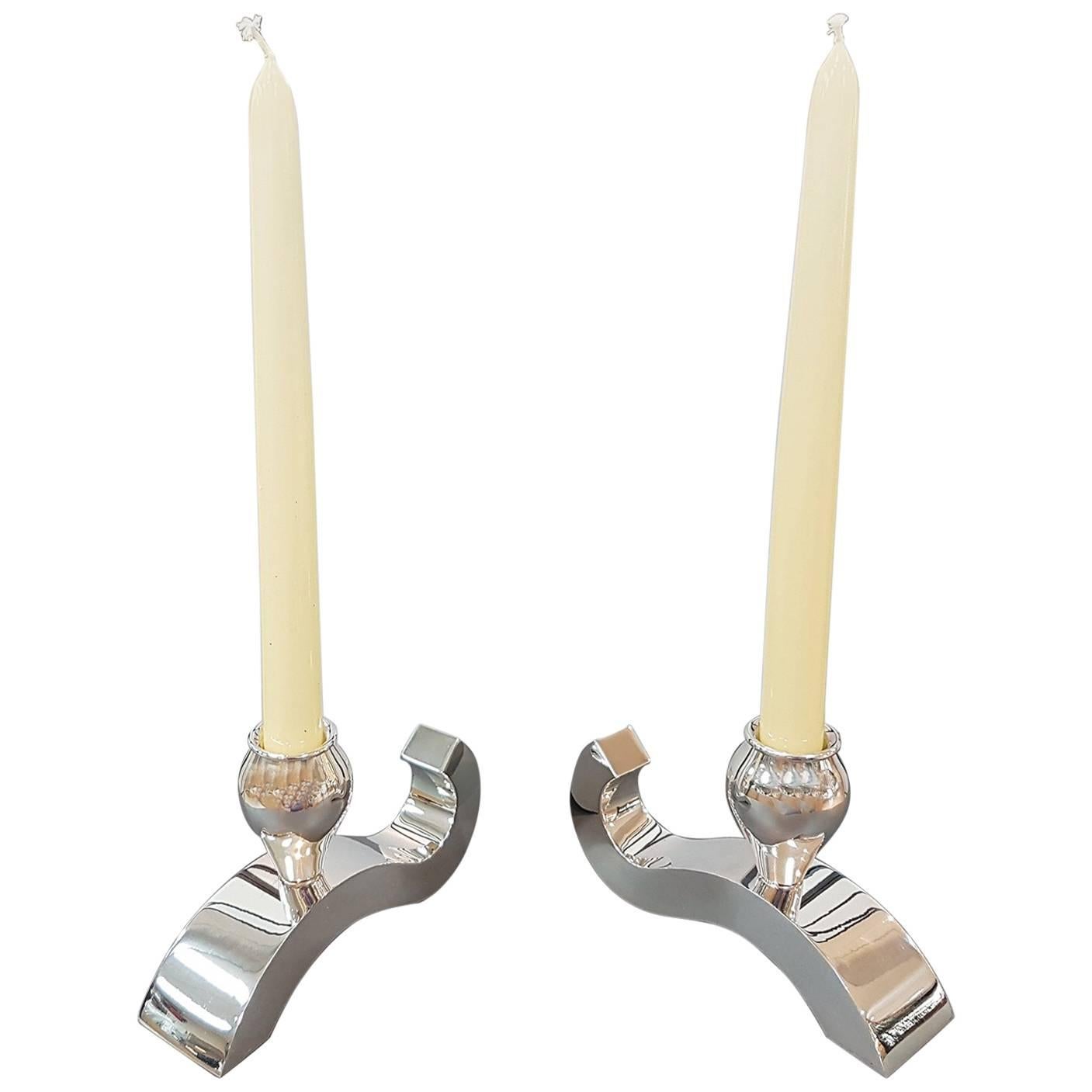 20th Century Italian Sterling Silver Modern Candlesticks  For Sale