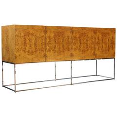 Milo Baughman for Thayer Coggin Burl Wood Credenza on a Floating Chrome Base