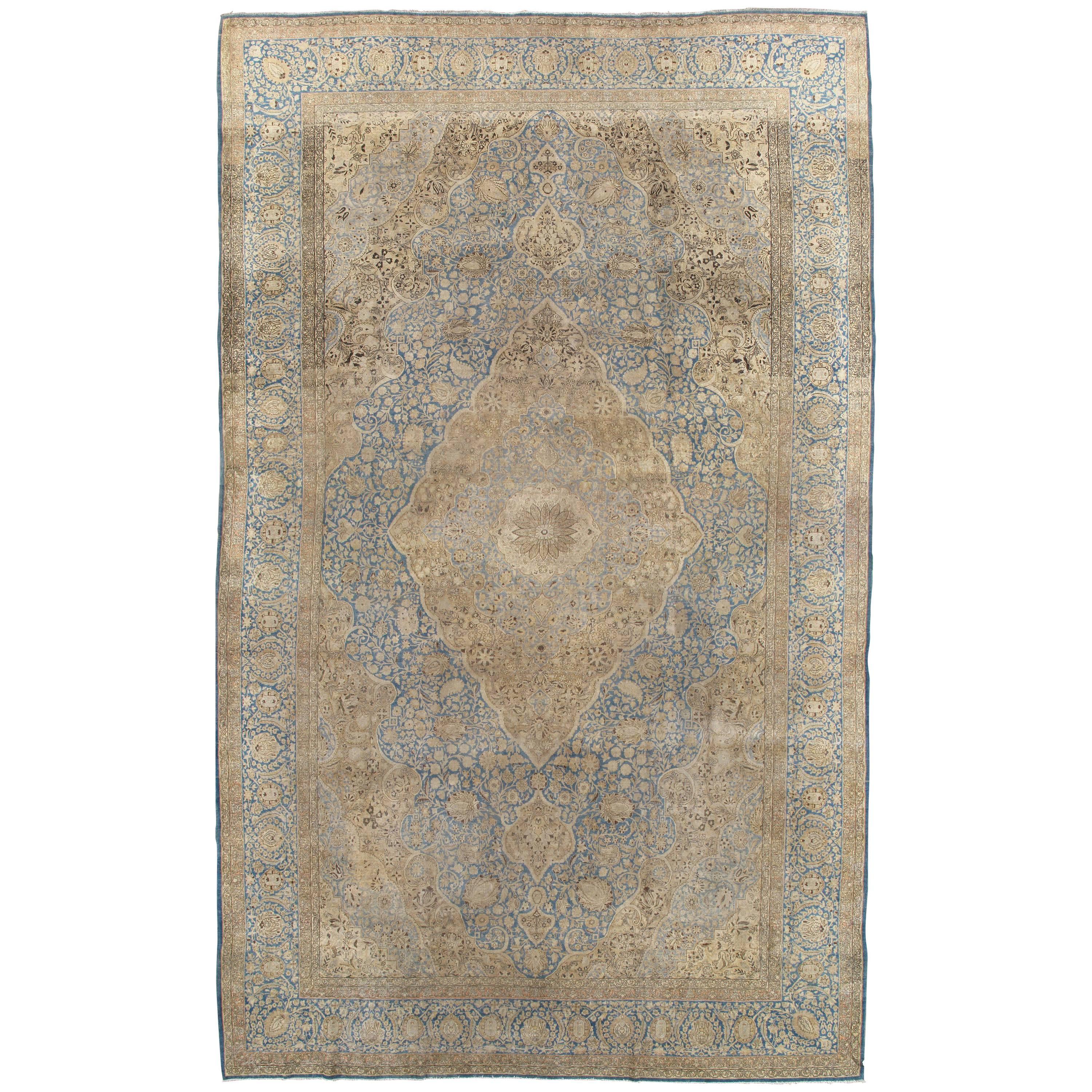 Antique Tabriz Carpet, Handmade Carpet, Light Blue, Gold and Ivory