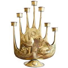 Brass-Plated Modernist Tin Candelabra by Artist Gene Byron, circa 1965