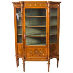 Early 20th Century Edwardian Marquetry Inlaid Satinwood Display Cabinet