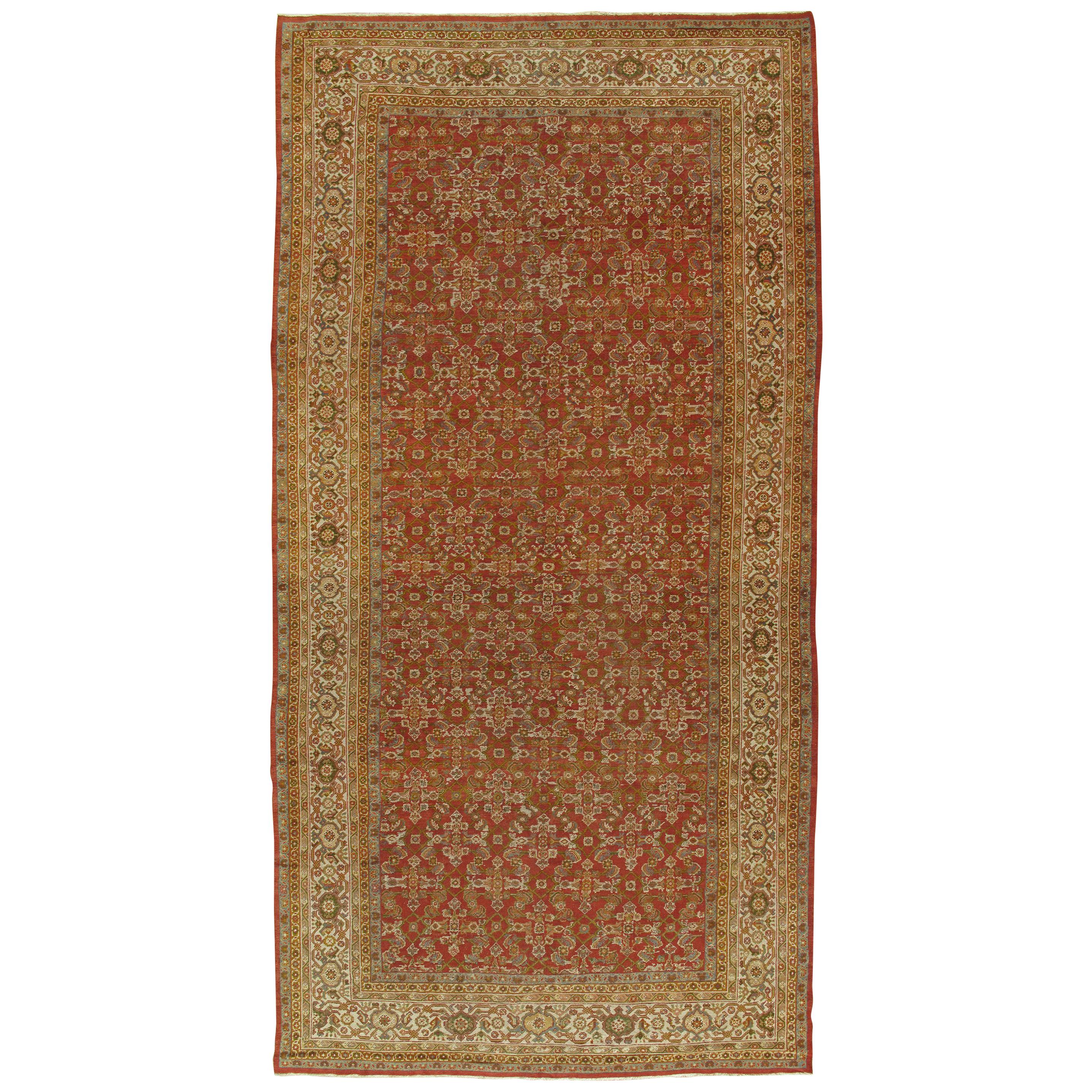 Antique Sultanabad Carpet, Handmade Wool Carpet, Ivory, Rust, Green