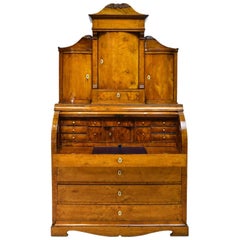 19th Century Scandinavian Birch Empire Bureau Secretary with Bookcase, c. 1820