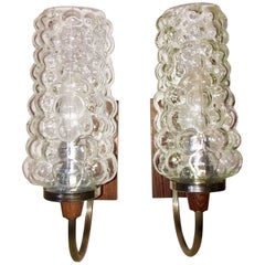 Pair of 1960's Teak Chrome Bubble Glass Sconces Helena Tynell Style 