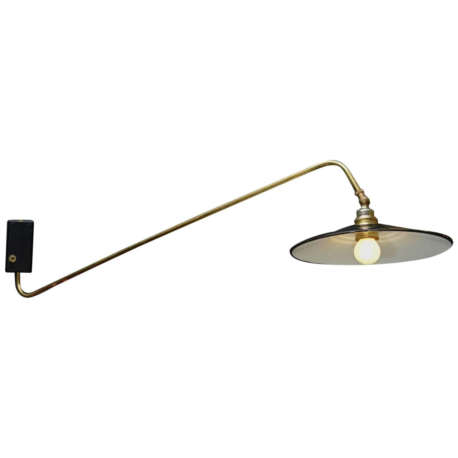 Long Arm Wall Sconce with Black Enameled Metal Shade