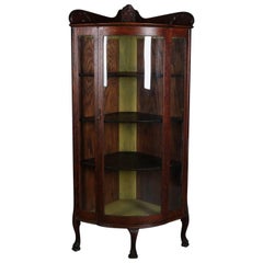 Antique R.J. Horner School Carved Oak Corner China Cabinet, Early 20th Century