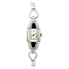 Art Deco Diamond Onyx Platinum Cocktail Watch by Hamilton