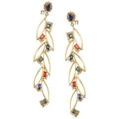 4.15 Carat Color Stone Dangle Earrings with Diamonds