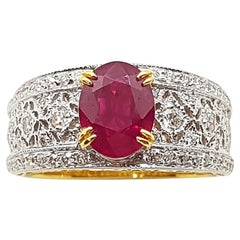 Ruby with Diamond Ring Set in 18 Karat Gold Settings