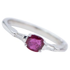 Ruby, Diamonds, 14 Karat White Gold Ring