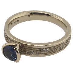 STUDIO 311 Narrow Starry Night .48 CT Blue Sapphire & Diamonds 14k WG Ring 