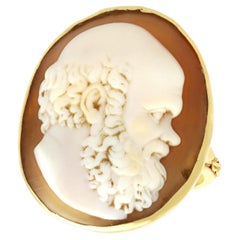 Antique and Vintage Carved Shell and 18k Yellow Gold Cameo Dress Ring 