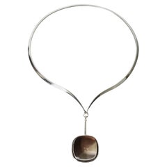 Vintage silver and smoke quartz neckring by Torun Bülow-Hübe, Denmark, 1960s