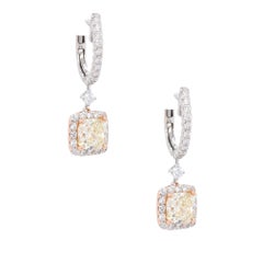 2 Carat GIA Certified Cushion Cut Diamond Dangle Earrings