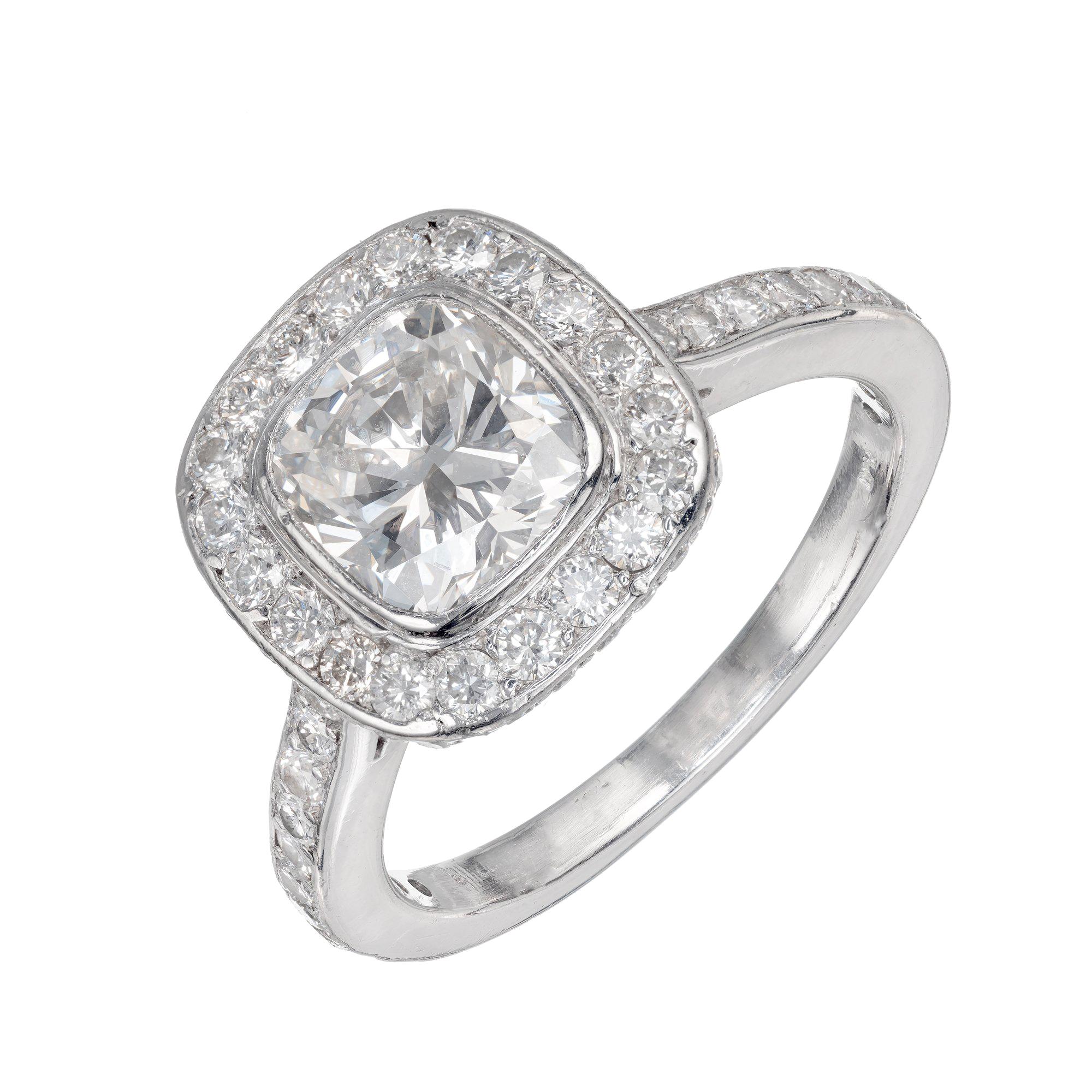 GIA Certified 1.51 Carat Diamond Halo Platinum Engagement Ring