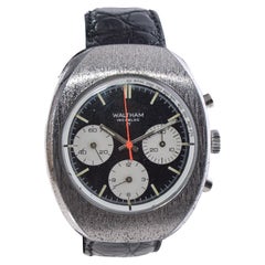 Waltham Chromium Tonneau Shaped Three Register Chronograph Manual Watch