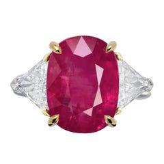 GRS Certified 5.14 Carat Natural Untreated Unheated Red Ruby Diamond Ring