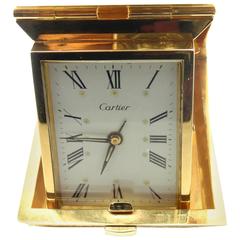 Vintage Cartier Double C Mechanical Travel Alarm Yellow Gold Clock