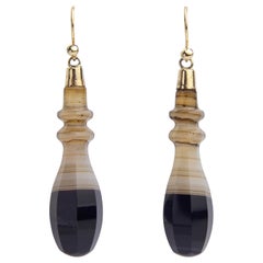 Pair of Victorian Banded Agate Drop Earrings