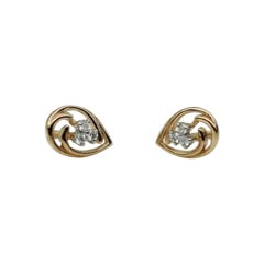 14k Solid Yellow Gold Drop Shape Ear Stud Natural Diamond Earring