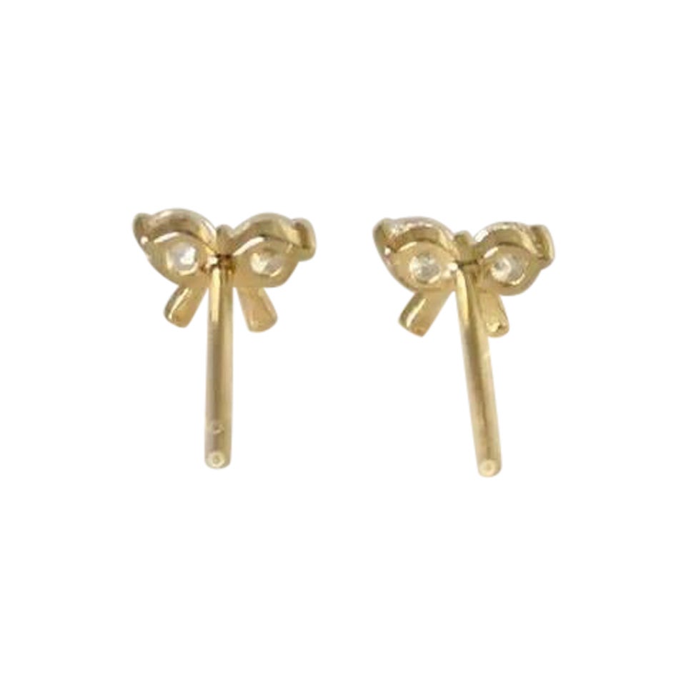 Diamond Bow Studs 14k Solid Yellow Gold Bow Tie Nose Ear Piercing