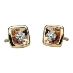 Tiny Square Diamond Earring 14k Solid Rose Gold Ear Stud