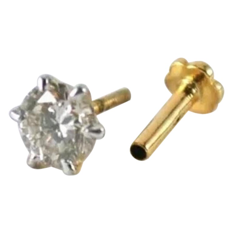 Nose Ear Stud in 14k Gold Solitaire Diamond Threaded Pin