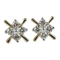 14K Solid Yellow Gold Diamond Stud Earring Wedding Ear Piercing Jewelry