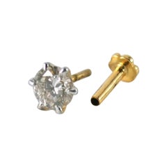 Diamond Nose Ear Stud 14k Gold Solitaire Diamond Threaded Pin