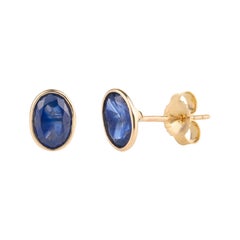 Dainty 1.34 Carat Bezel Set Blue Sapphire 14k Yellow Gold Stud Earrings Gift