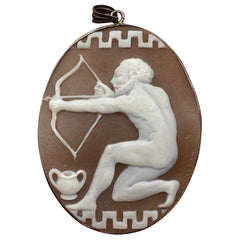 Nude Apollo God Archer Cameo Pendant Brooch Necklace Silver Antique VIctorian