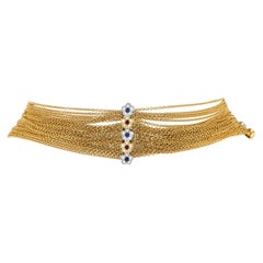 Pasquale Bruni 18K Yellow Gold 2.73ct Diamond, Sapphire and Ruby Choker Necklace