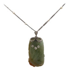 Carved Jade Pendant Necklace 