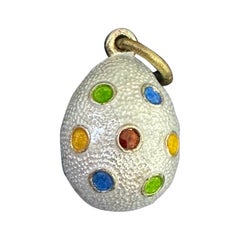 Enamel Easter Egg Pendant Necklace Charm Polychrome Dot Design Russian Silver