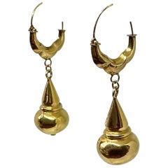 Victorian Torpedo Pendant Dangle Drop Earrings 14 Karat Gold 2 3/8 Inch